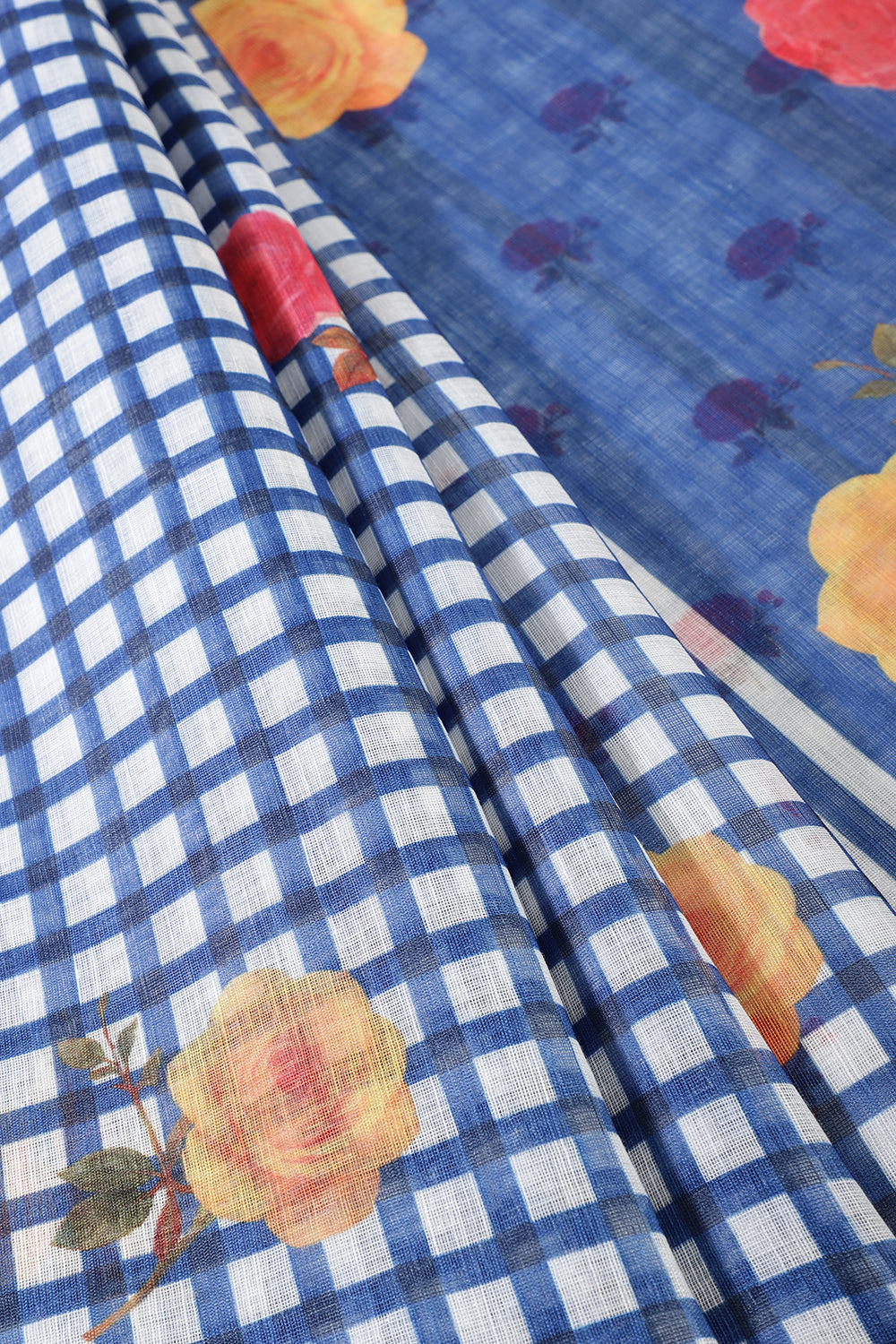 Blue Cotton Printed Saree