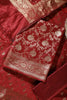 Maroon Colour Zari Woven Silk Unstitched Suit Fabric