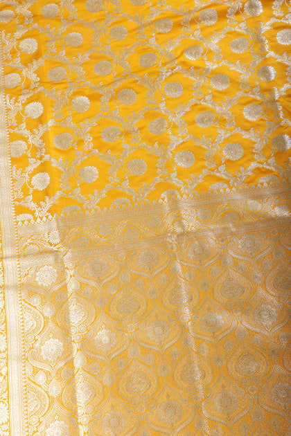Mustard Zari Woven Banarasi Silk Saree