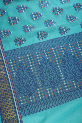 Blue Color Supernet Cotton Woven Saree