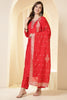 Red Silk Embroidered Suit Set