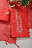 Red Cotton Neck Zardozi Embroidered & Shibori Printed Unstitched Suit Fabric