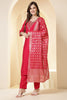 Fushia Pink Color Silk Neck Embroidered Suit Set