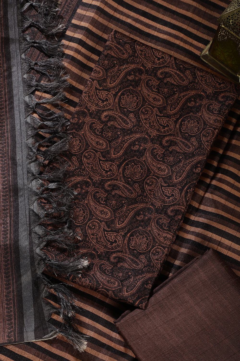 Brown & Black Digital Printed Chanderi Cotton Unstiched Suit Material