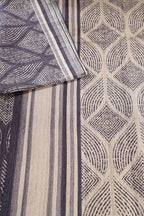 Beige & Navy Tussar Silk Printed Saree