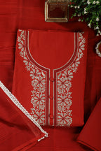 Rust Red Cotton Resham Embroidered Unstitched Suit
