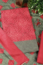 Red Spun Bandhani Printed Unstitched Suit Fabric