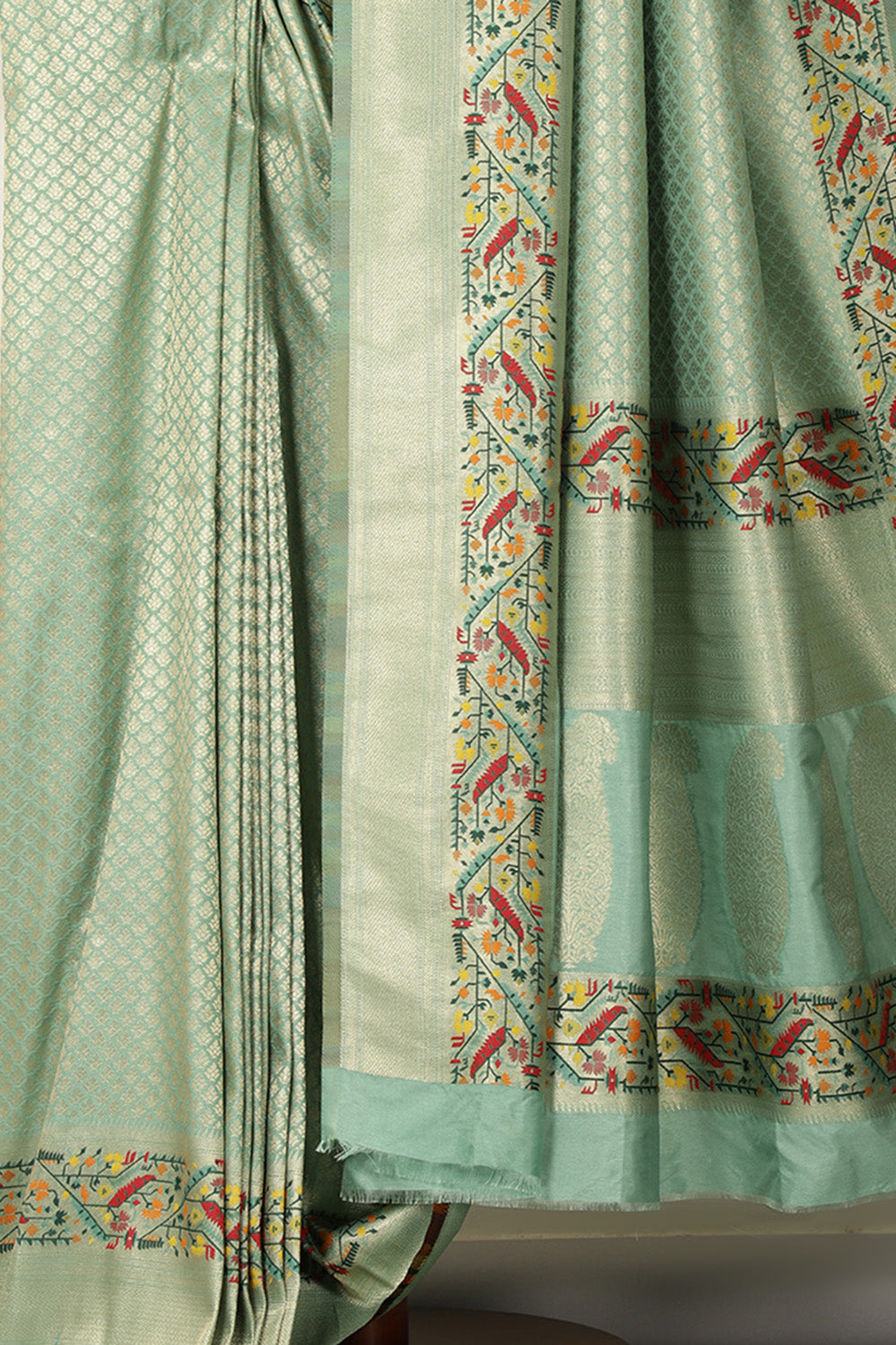 Sea Green Silk Zari and Resham Woven Saree