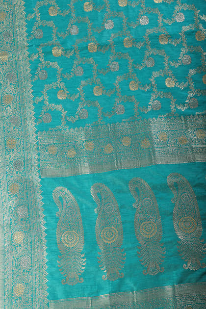 Teal Silk Floral Zaal Woven Banarasi Saree