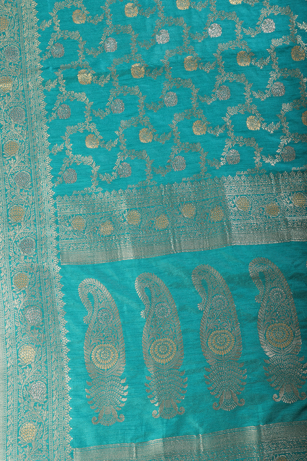 Teal Silk Floral Zaal Woven Banarasi Saree
