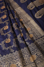 Navy Silk Floral Zaal Woven Banarasi Saree