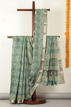 Green Abstract Printed Chanderi Cotton Saree