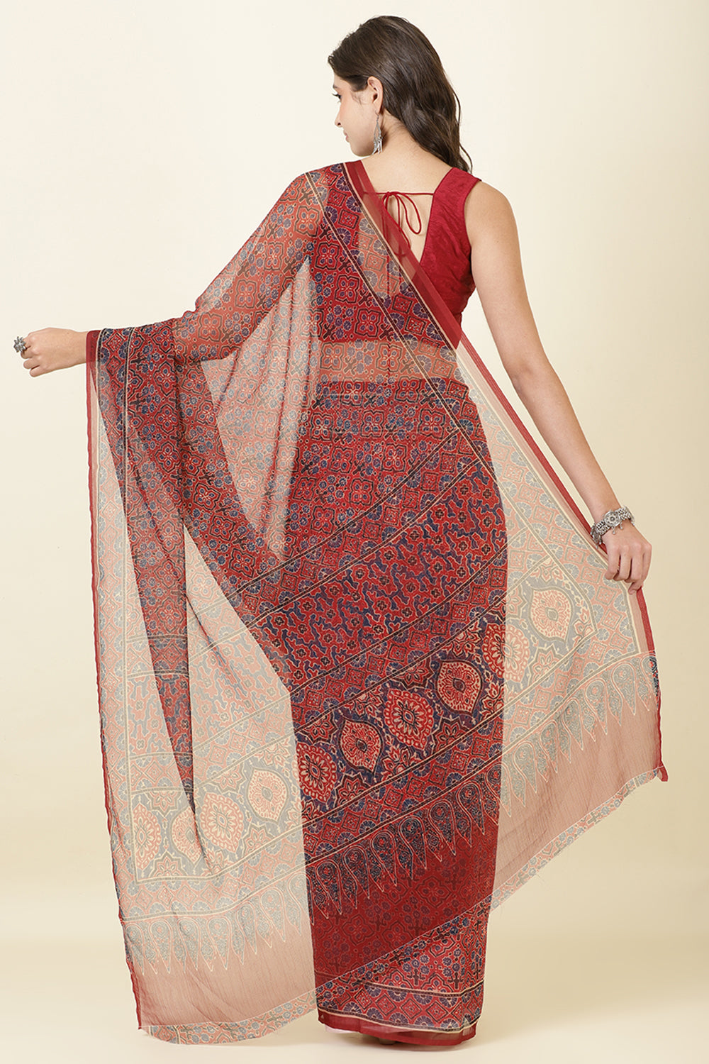 Maroon Chiffon Printed Saree