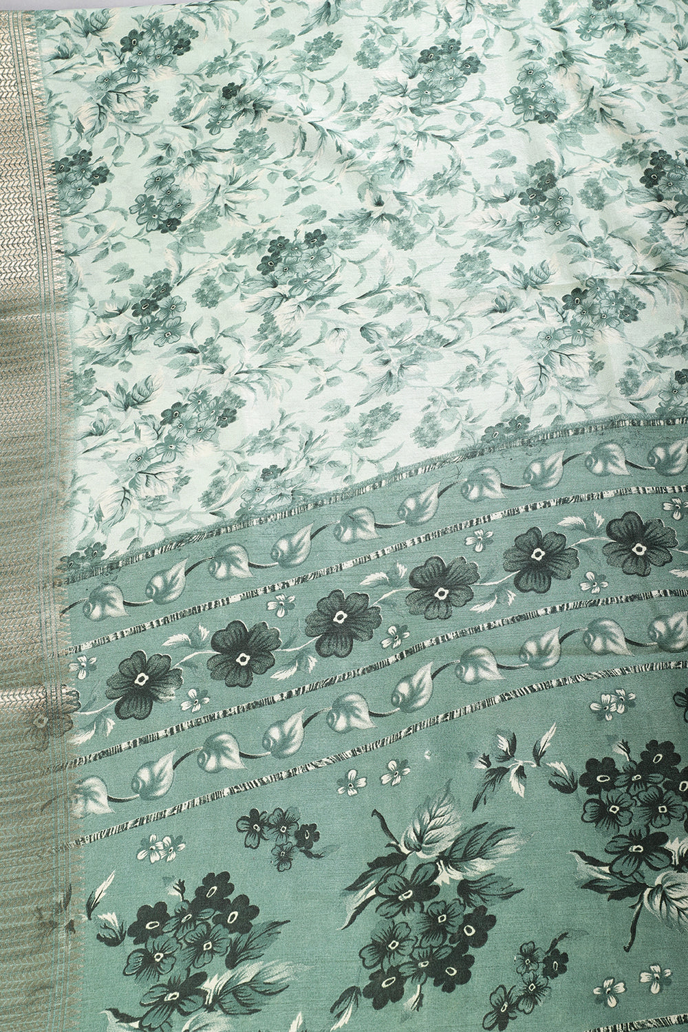 Sea Green Floral Printed Cotton Silk Saree