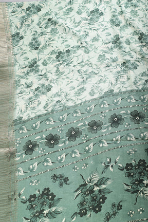 Sea Green Floral Printed Cotton Silk Saree