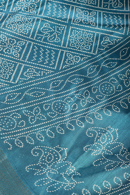 Turquoise Color Block Printed Cotton Silk Saree