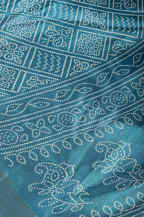 Turquoise Color Block Printed Cotton Silk Saree