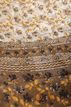 Mustard & Cream Colour Floral Printed Cotton Silk Saree