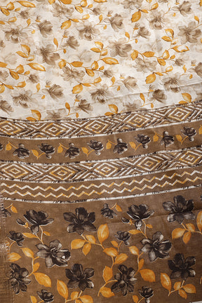 Mustard & Cream Colour Floral Printed Cotton Silk Saree
