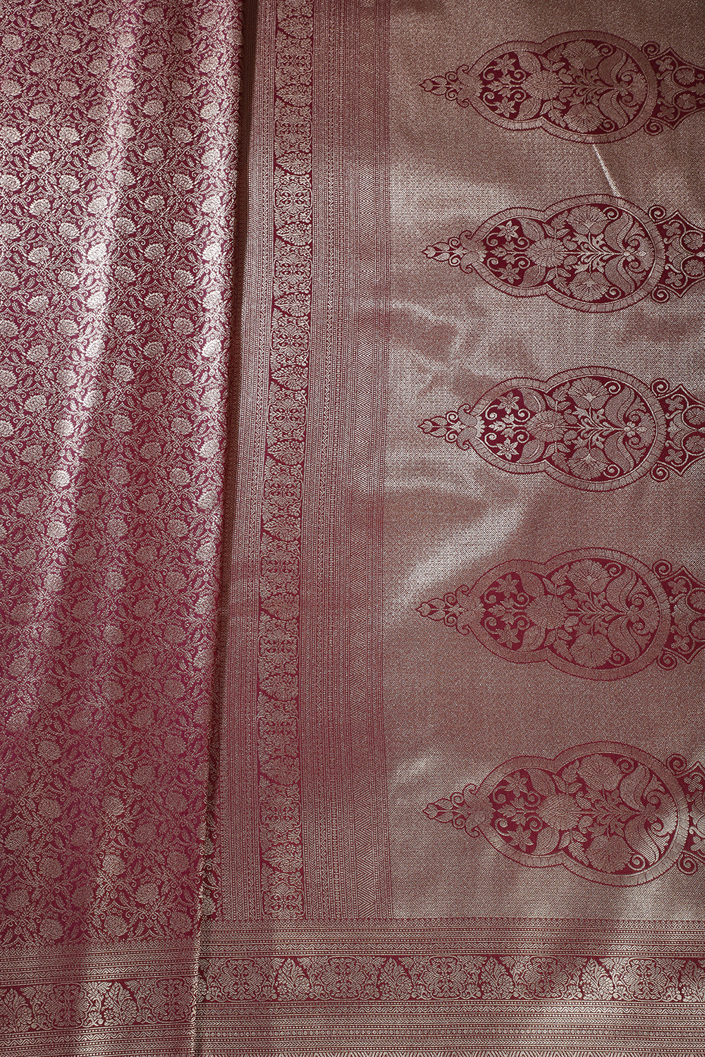 Wine Floral Zaal Woven Silk Saree