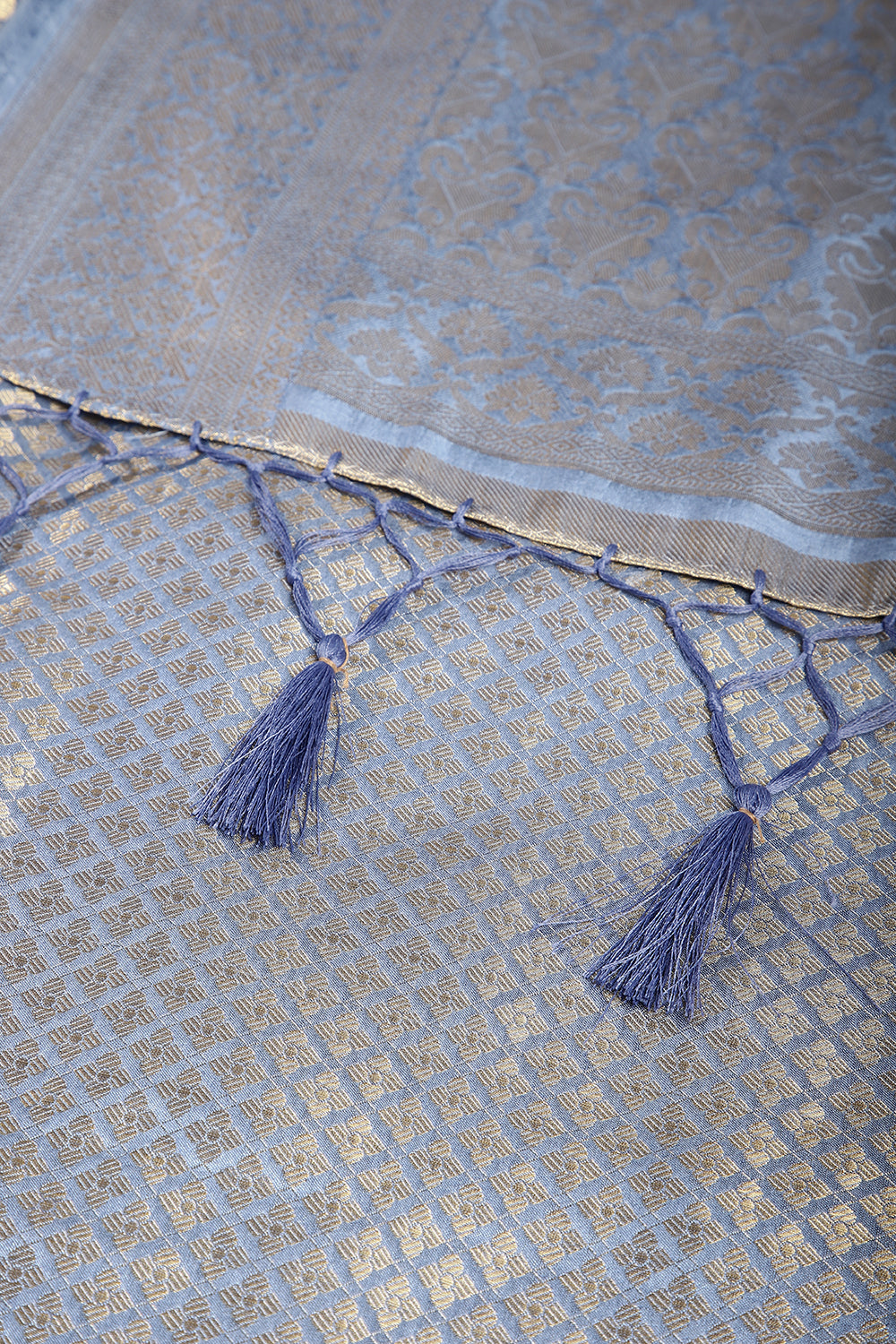 Bluish Grey Color Silk Woven Saree