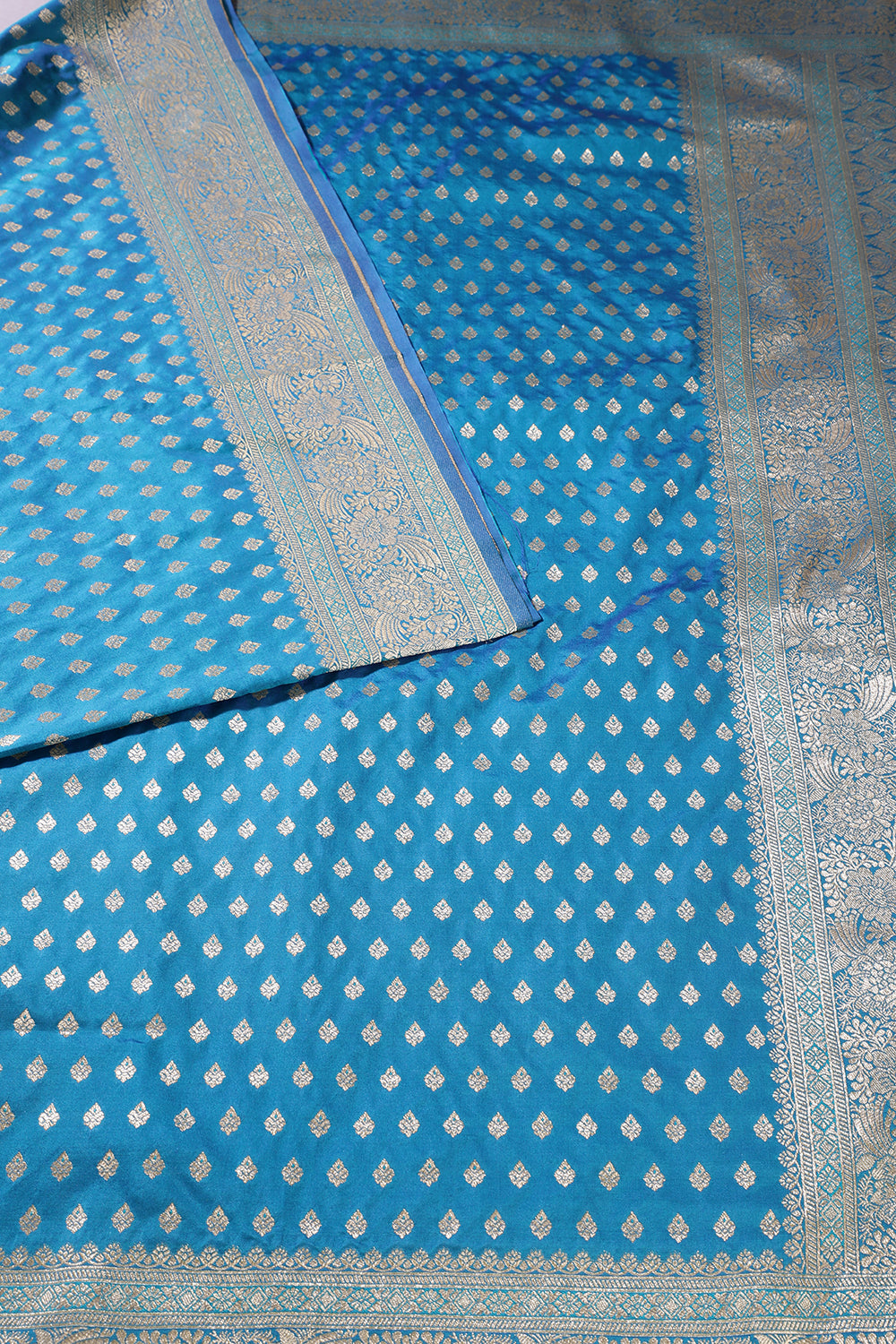 Peacock Blue Silk Zari Buta Woven Saree