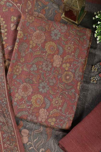 Pale Maroon Floral Printed Spun Unstitched Suit Material