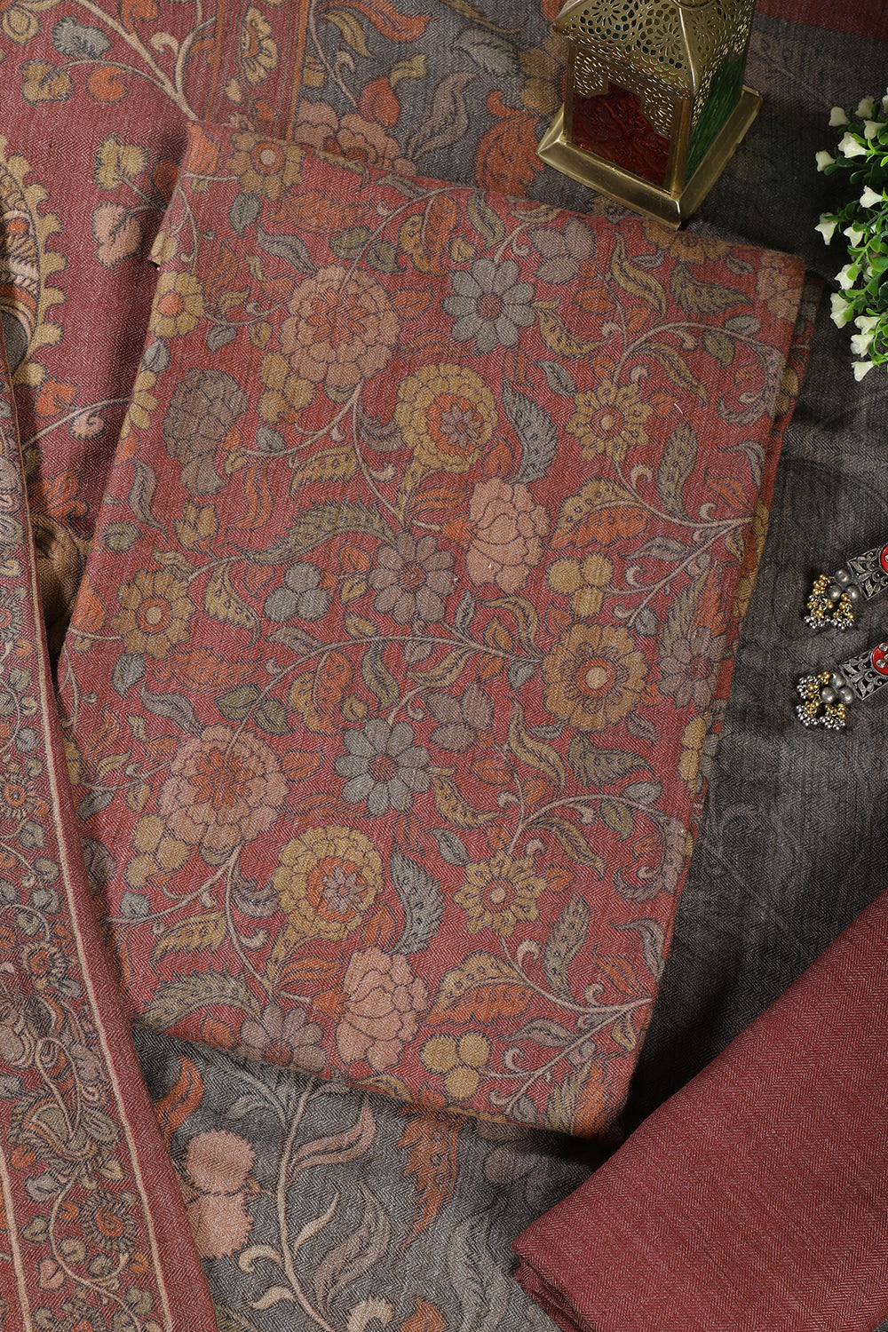 Pale Maroon Floral Printed Spun Unstitched Suit Material
