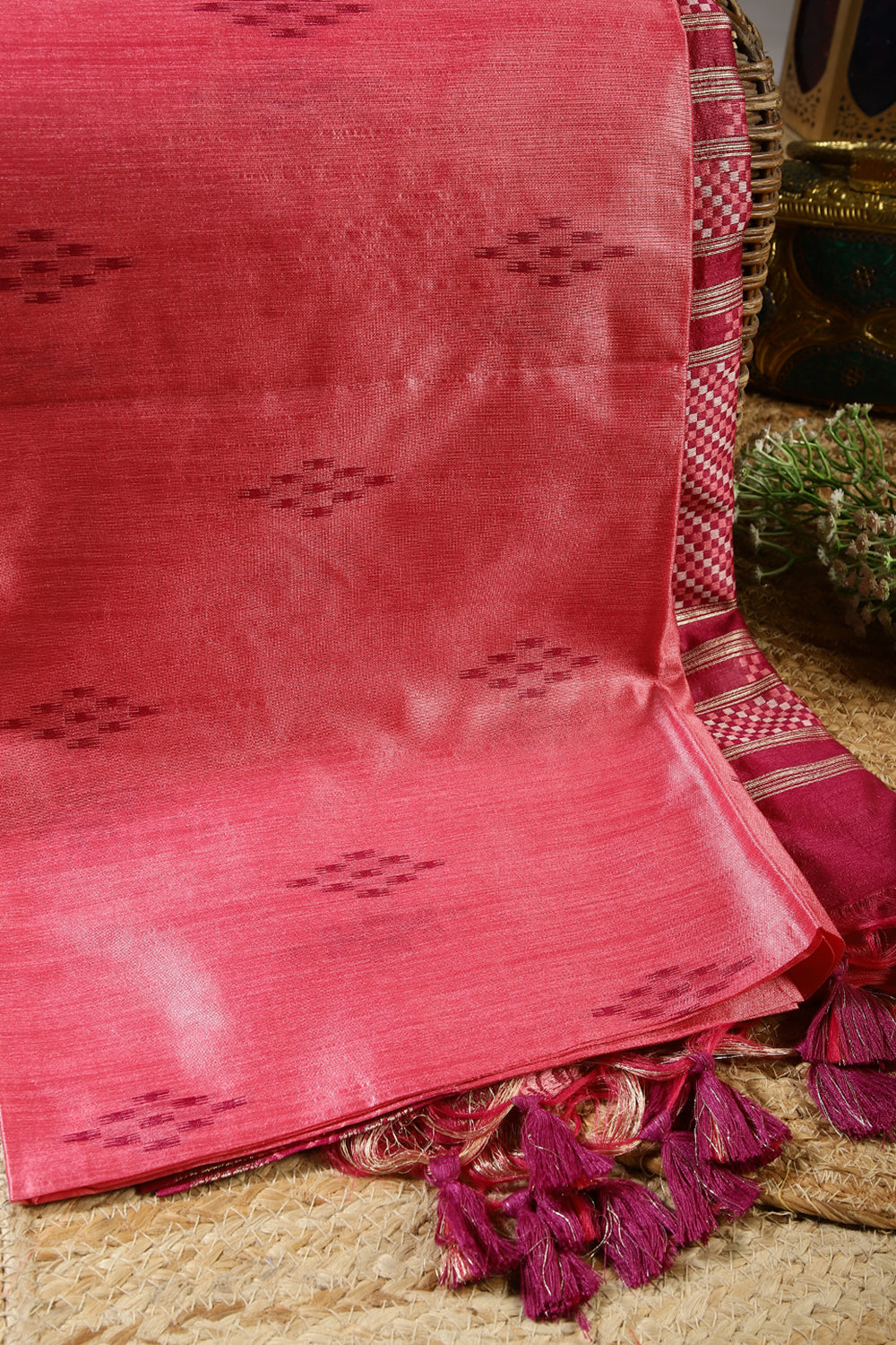 Light Coral Color Chanderi Silk Woven Saree