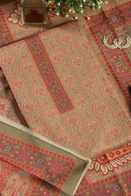 Green Pashmina Digital Printed Unstitched Suit Fabric