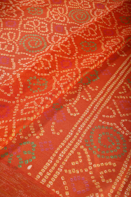 Orange Color Chiffon Bandhani Printed Saree