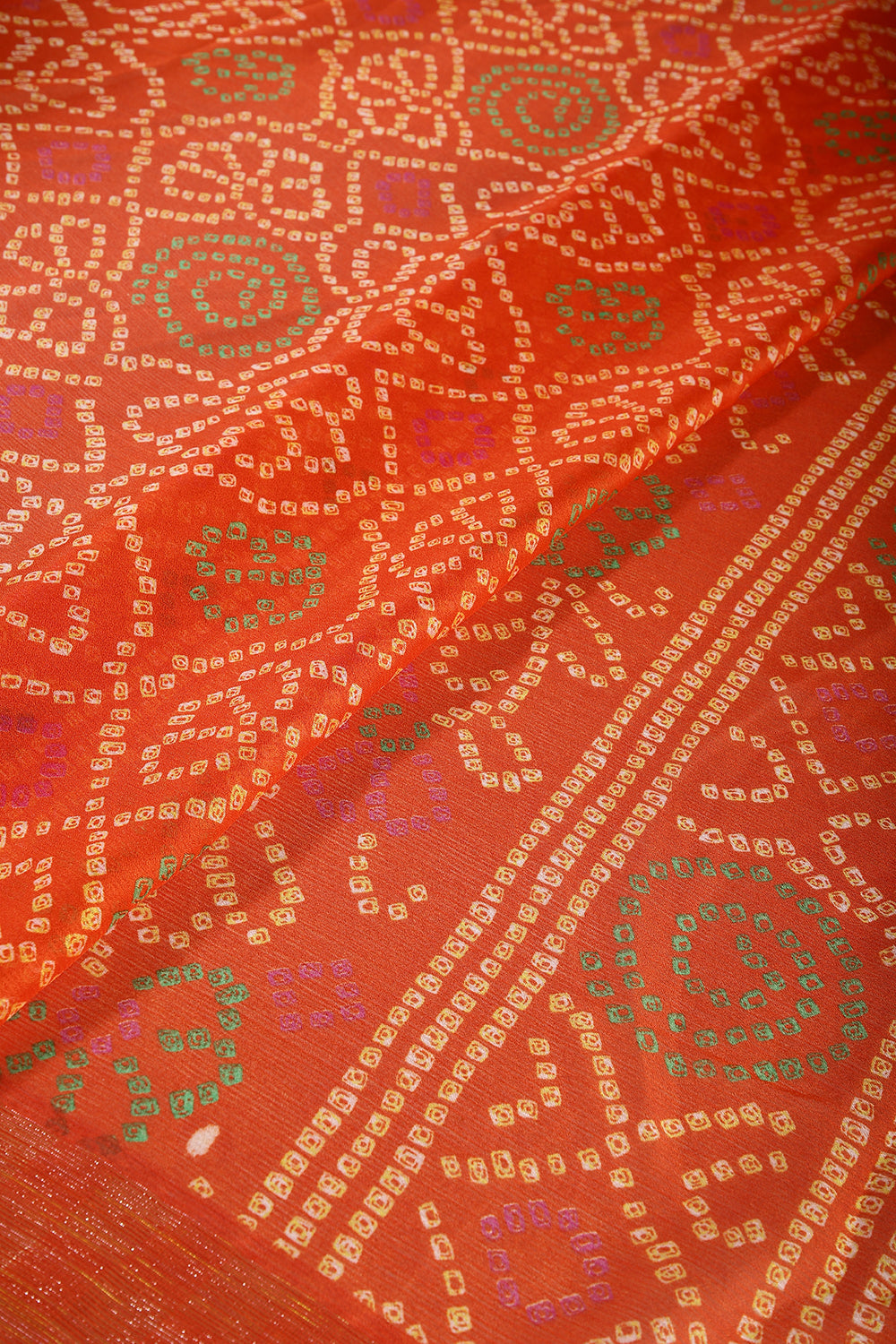 Orange Color Chiffon Bandhani Printed Saree