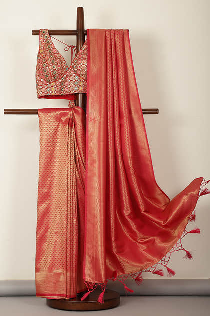 Cardinal Red South Silk Zari Woven Saree