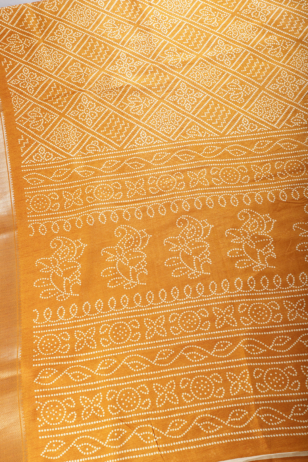 Mustard Color Block Printed Cotton Silk Saree