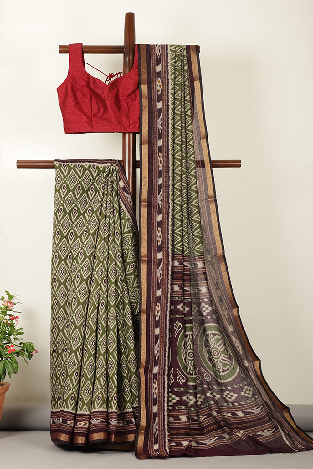 Green Ikkat Printed Cotton Saree