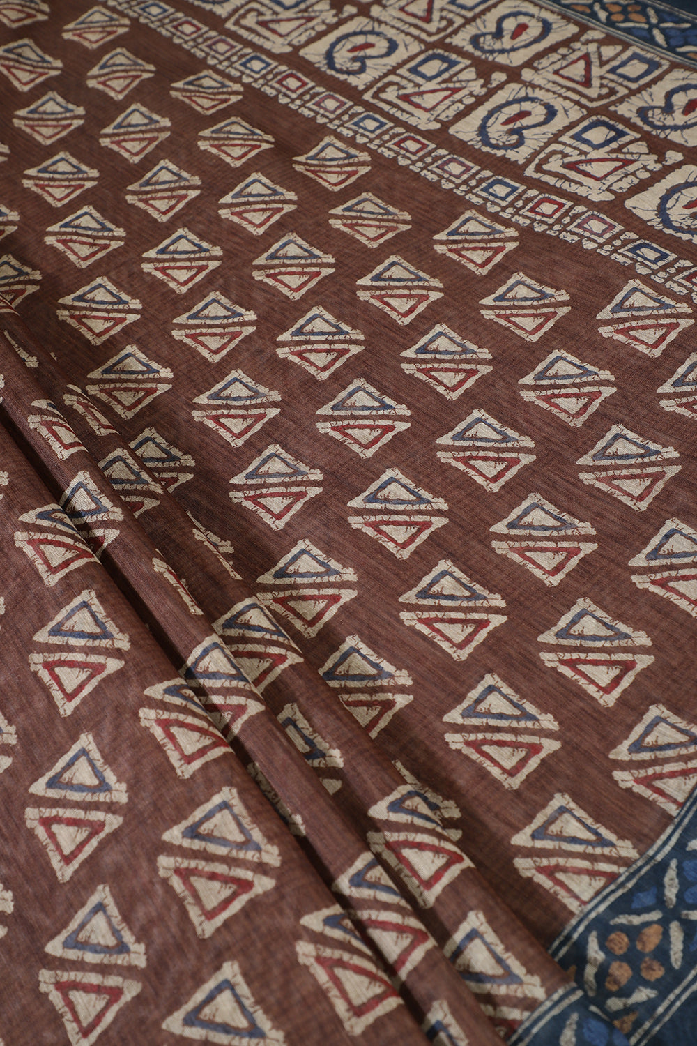Brown Cotton Silk Printed Saree