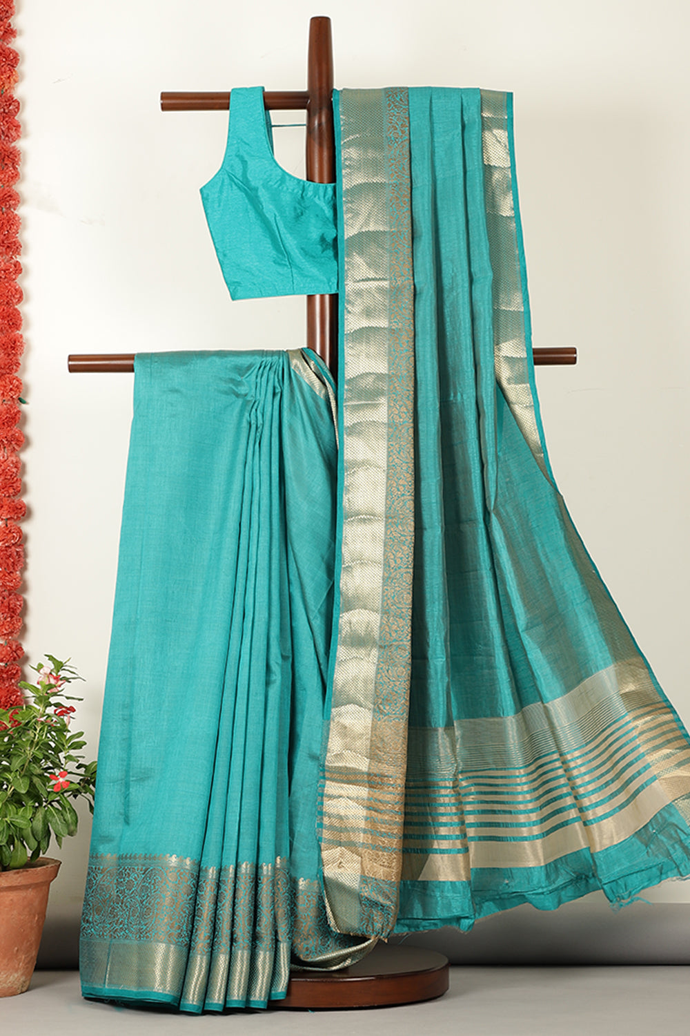 Teal Woven Cotton Silk Saree