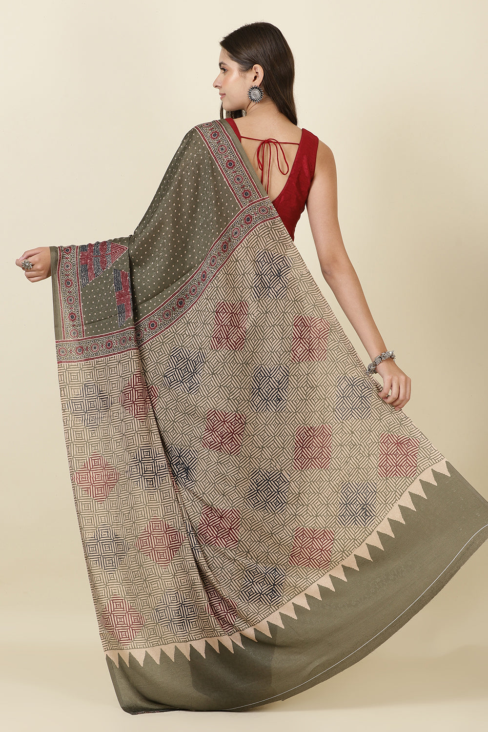 Sage Green Jacquard Silk Printed Saree