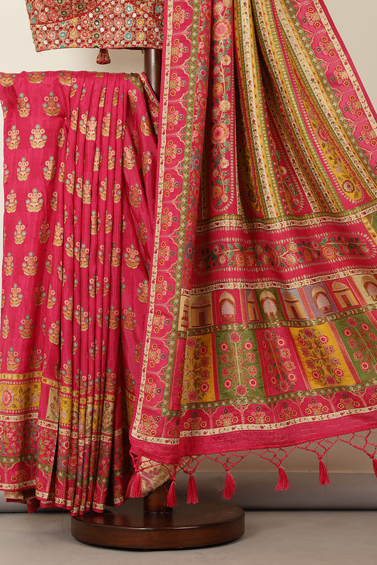 Magenta Pink Banarsi Position Woven Silk Saree