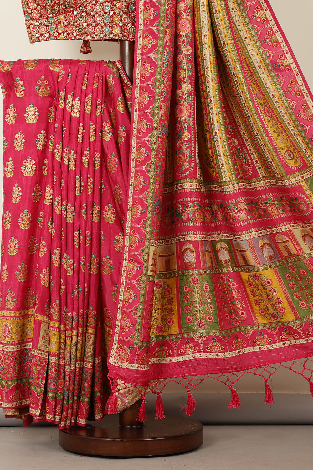 Magenta Pink Banarsi Position Woven Silk Saree