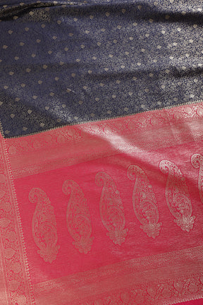 Navy & Magenta Dual Toned Soft Silk Zari Woven Saree