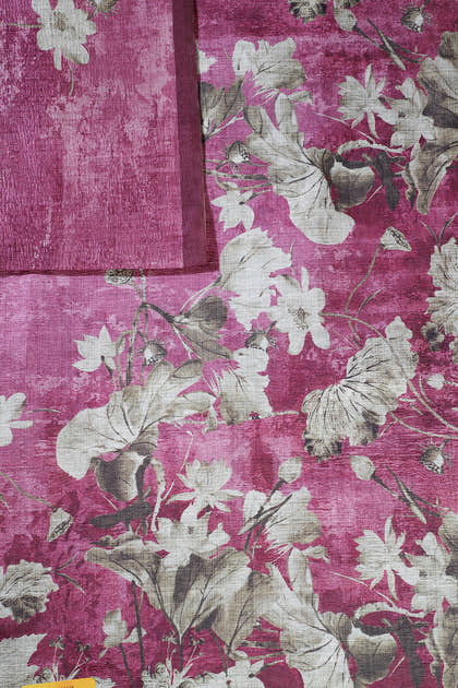 Wine Tussar Silk Floral Printed Saree
