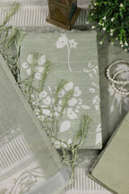 Green Color Printed Linen Cotton Unstitched Suits