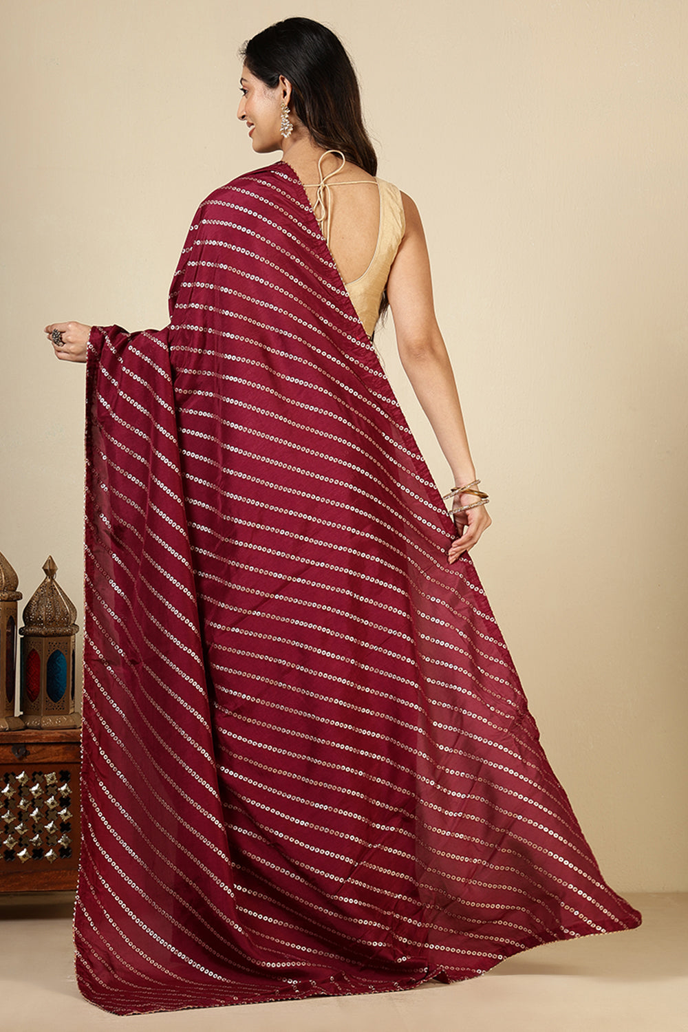 Wine Modal Silk Saree with Zari Pinstripes