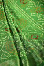 Muted Green Color Chiffon Bandhani Printed Saree