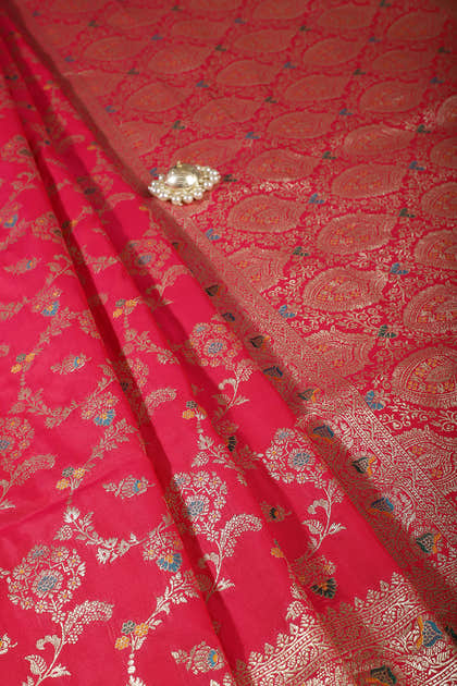 Rani Colour Banarasi Silk Woven Saree