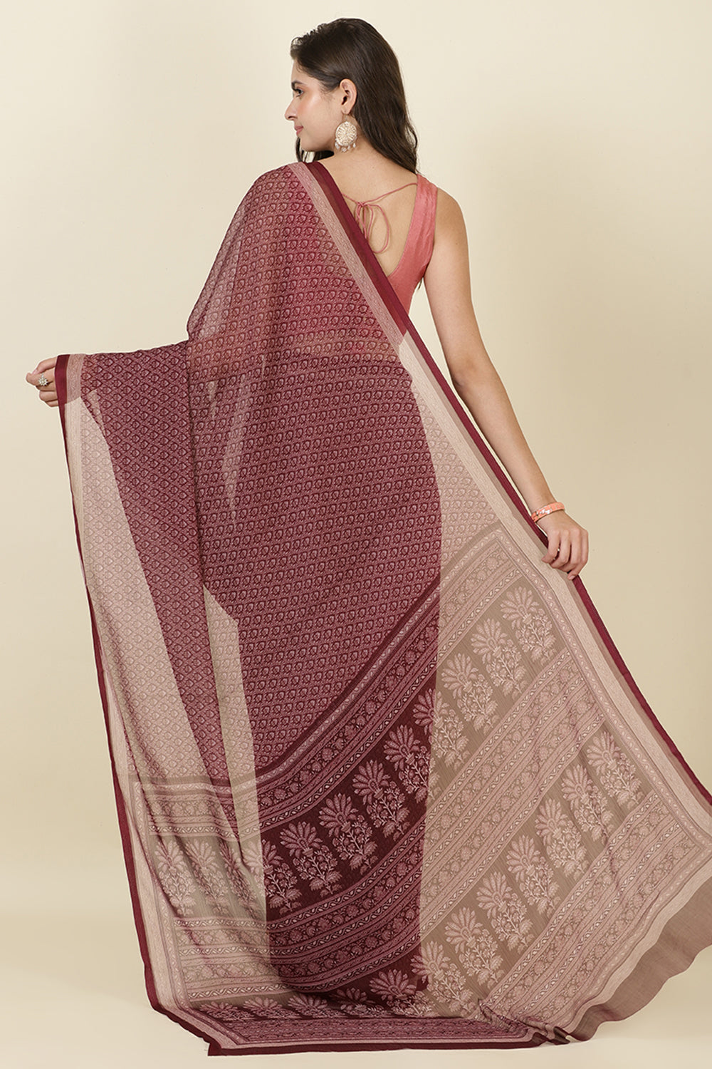 Wine Georgette Printed Saree