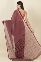 Wine Georgette Printed Saree