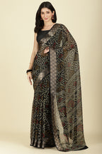 Black Color Chiffon Bandhani Printed Saree