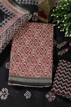 Maroon Cotton Ajrakh Block Print Unstitched Suit Material